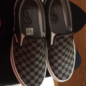 black out checkered slip ons